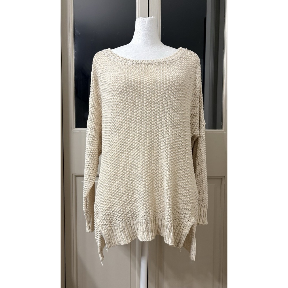 Eileen Fisher Cotton Linen Blend Knit Sweater Size Small Oversized High Low